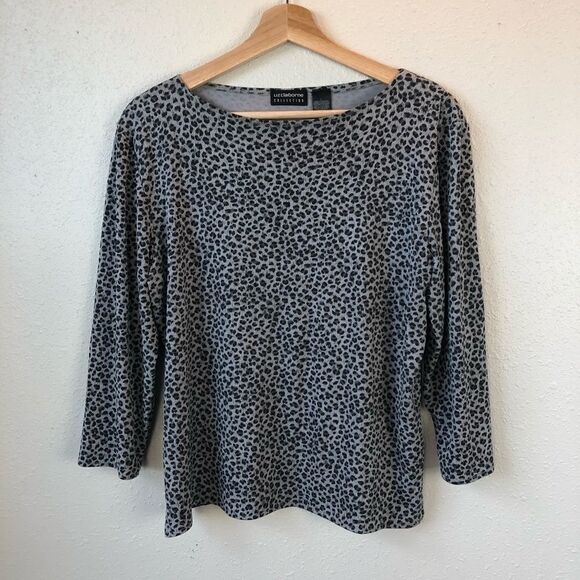 Liz Claiborne Black and Gray Animal Print Top - Picture 1 of 6